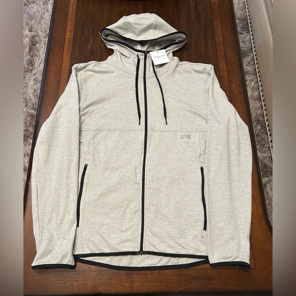 American‎ Eagle Gray Zip-Up Hoodie with Black Accents